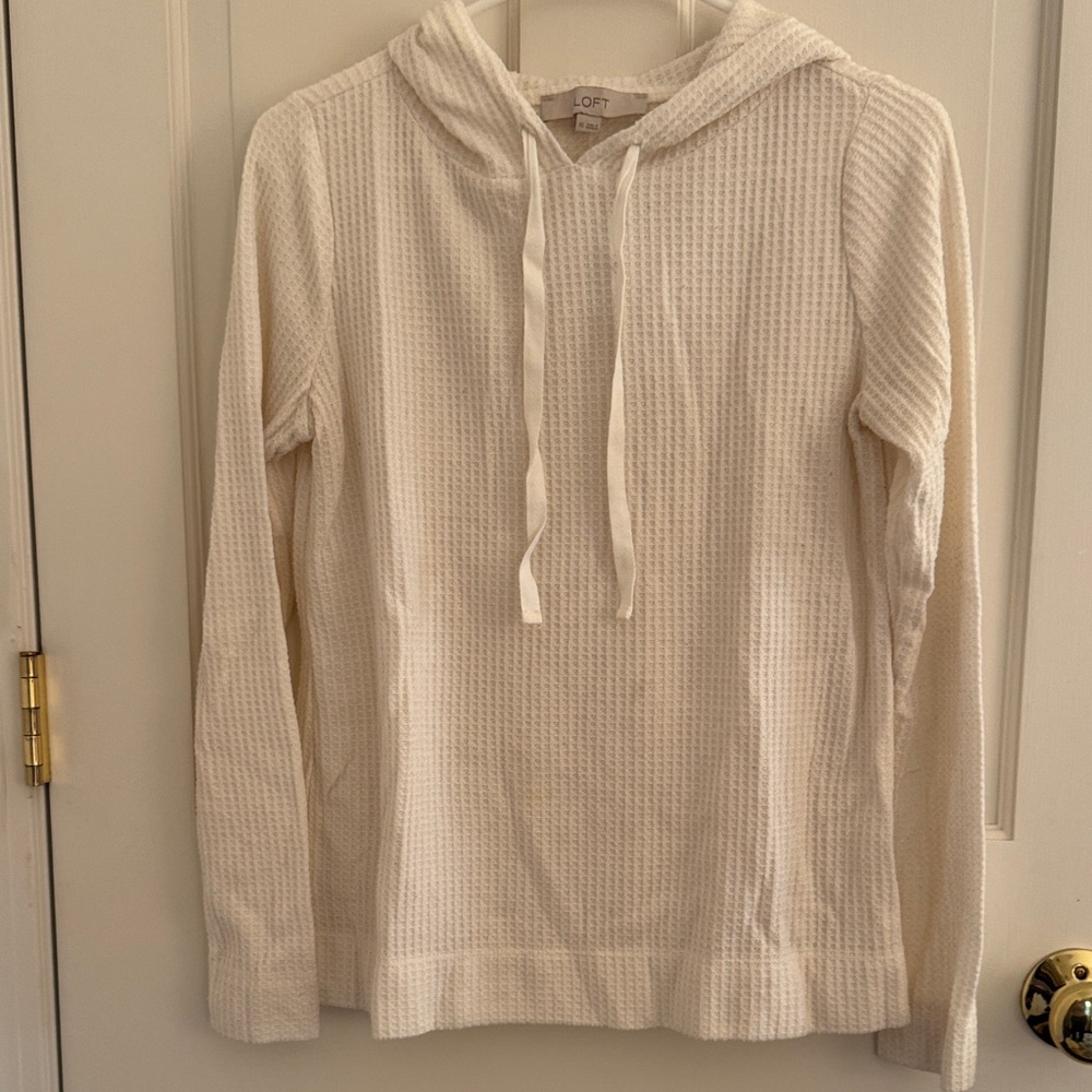 LOFT Cream Textured Hooded Top